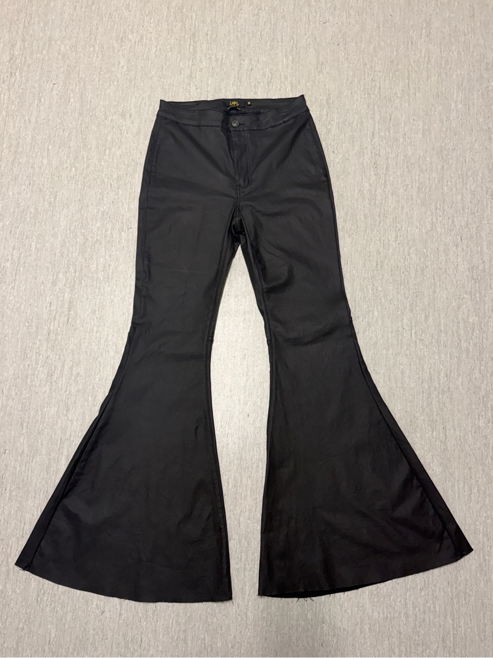 L&B Lucky & Blessed Black Coated High Rise Super Flare Pants – Size 8